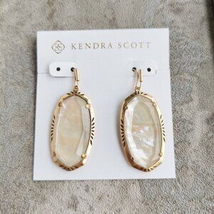 Kendra Scott Gold Abalone Elle Vintage Etch Frame Earrings Genuine